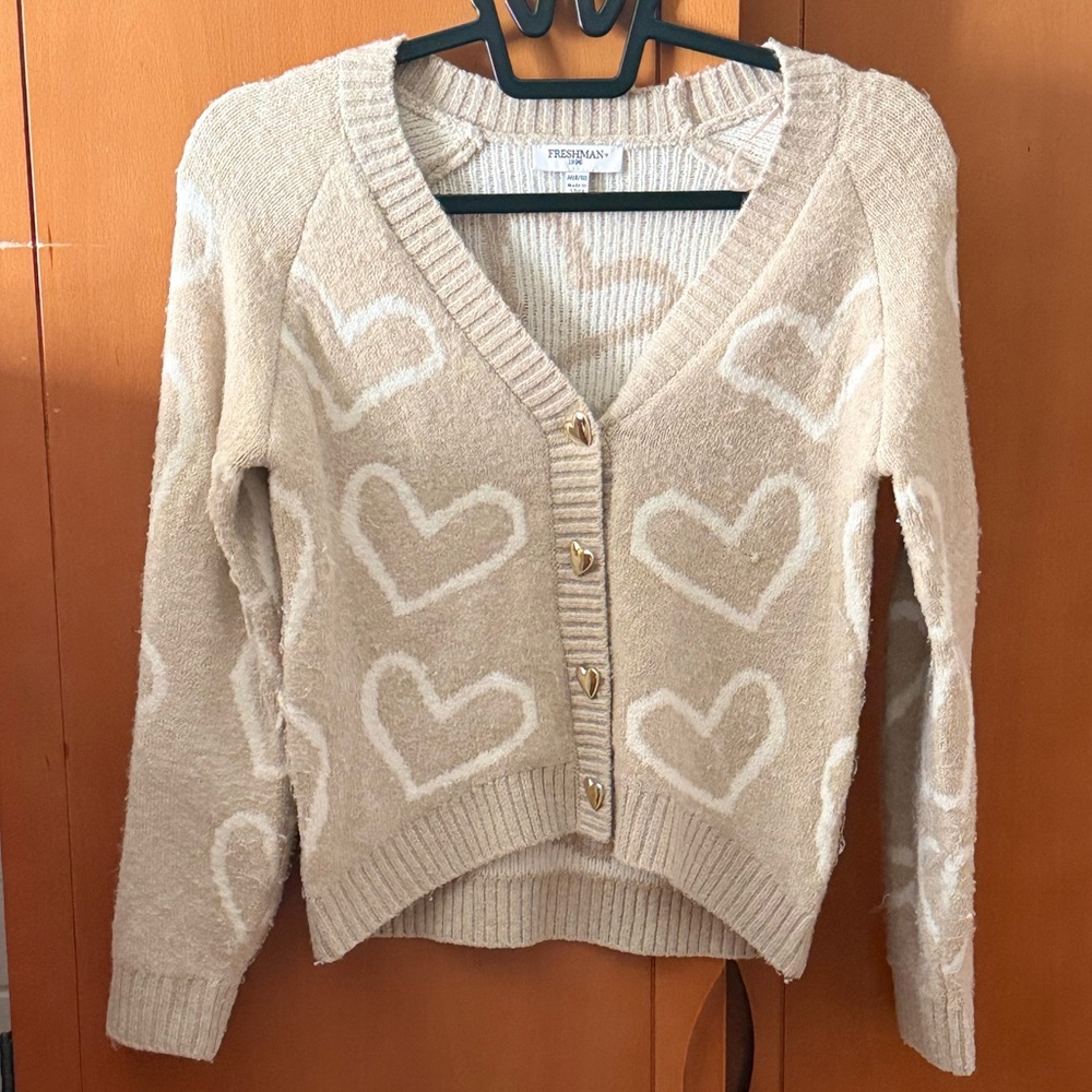 Heart Pattern Beige Sweater